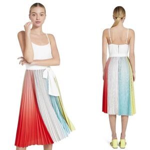 NWT Alice + Oliva Vivienne White Rainbow Stripes Pleated Dress Size 4